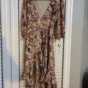 Miami Floral High Low Dress in Cream and Purple